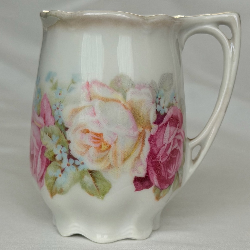 Antique Porcelain White & Pink Floral Rose Mini German Display Tea & Coffee Cup